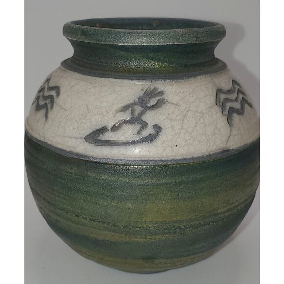 Hawaiian Raku Pottery Vase Signed By C Matti Maui Petroglyphs Faint Chip On Top - Picture 1 of 14